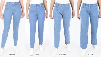 Jeans i fire par størrelser